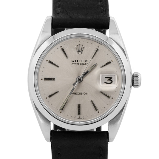 VINTAGE Rolex Oysterdate Precision SILVER Stainless Steel PATINA 34mm Watch 6694