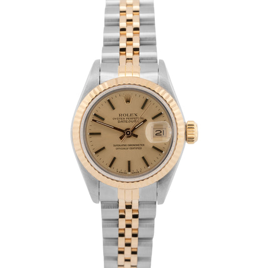 Ladies Rolex DateJust 26mm CHAMPAGNE Yellow Gold Stainless JUBILEE Watch 69173