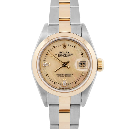 PAPERS Ladies Rolex DateJust CHAMPAGNE MOP DIAMOND Two-Tone Gold 26mm 79163 BOX