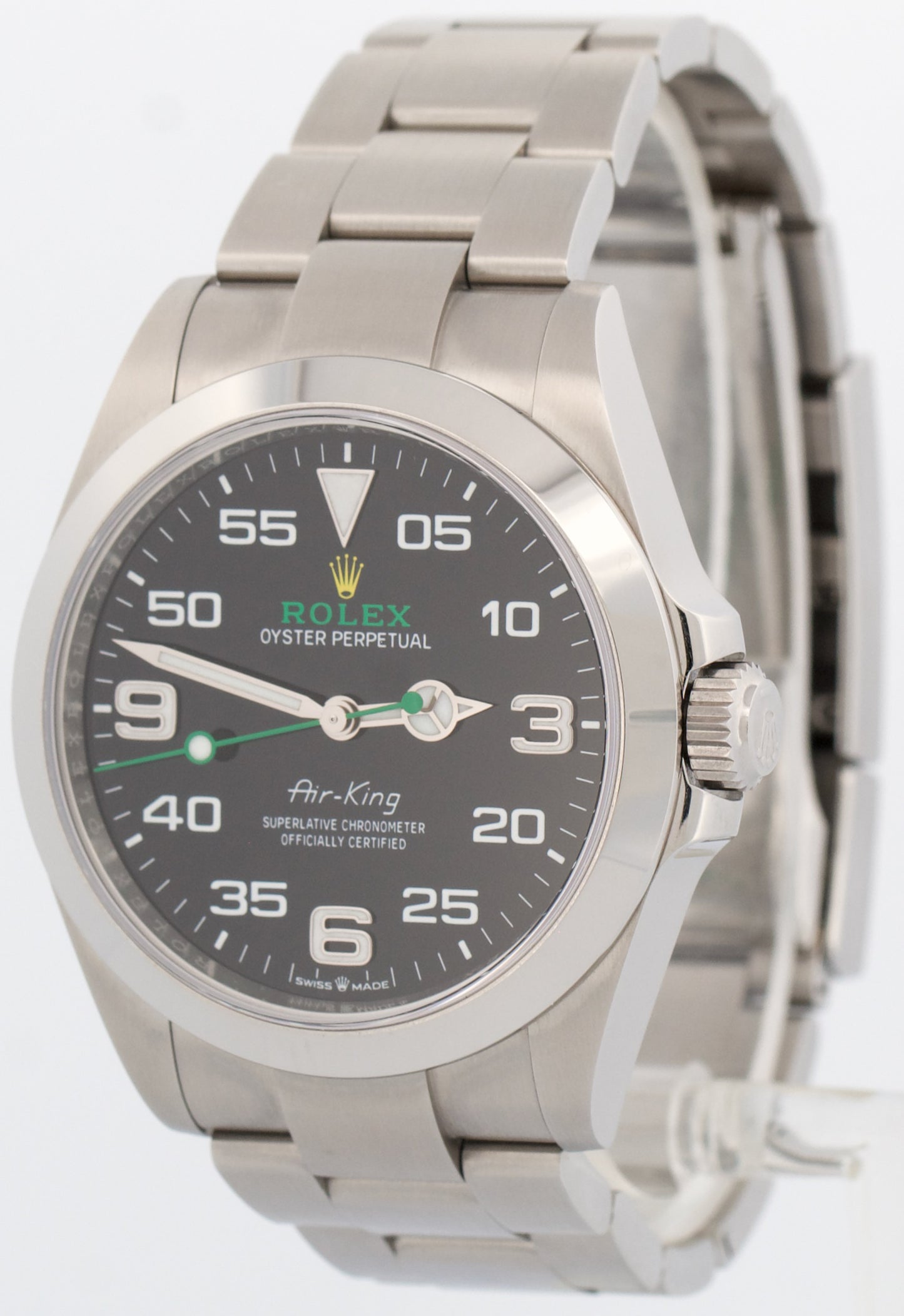 UNPOLISHED 2023 PAPERS Rolex Air-King 40mm Green BLACK Steel Watch 126900 BOX