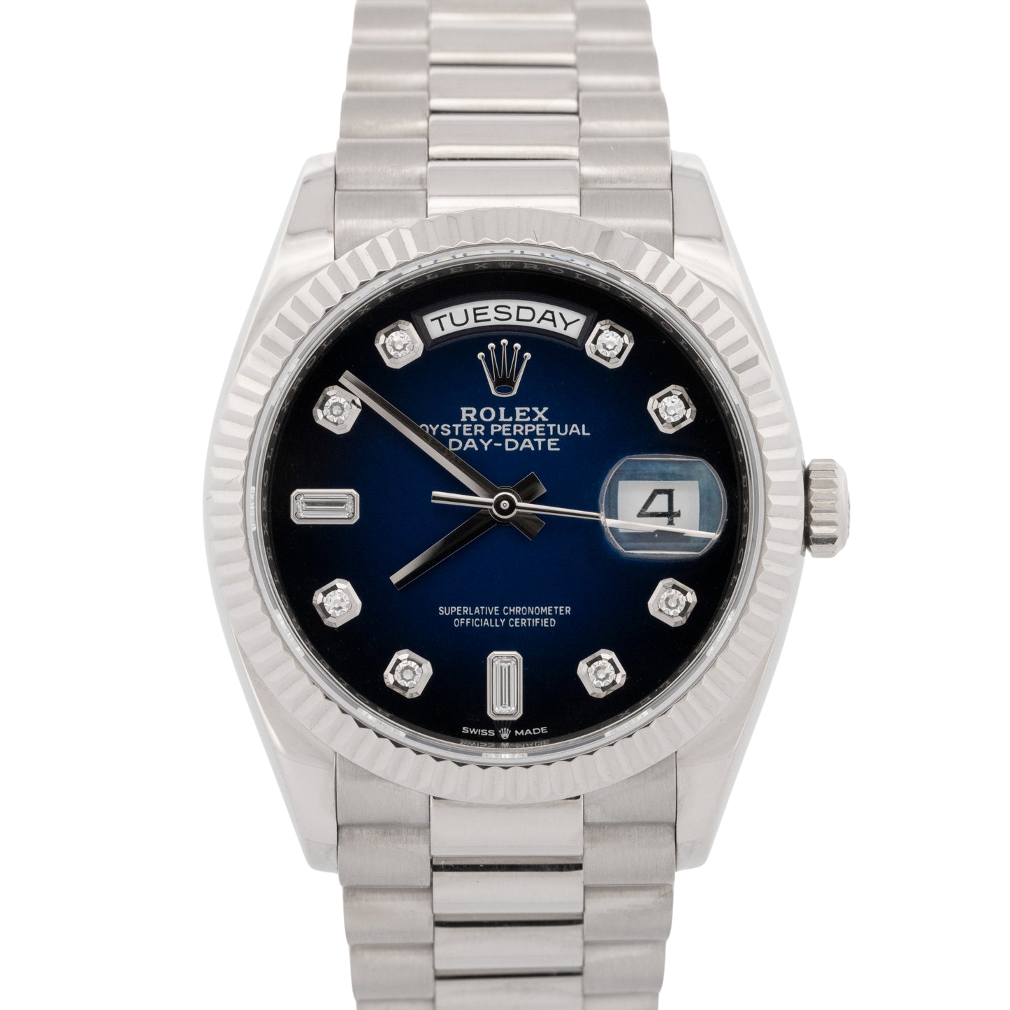 2023 PAPERS Rolex Day-Date President BLUE Ombre White Gold 36mm 128239 Watch BOX