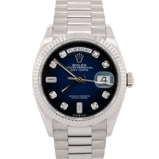 2023 PAPERS Rolex Day-Date President BLUE Ombre White Gold 36mm 128239 Watch BOX