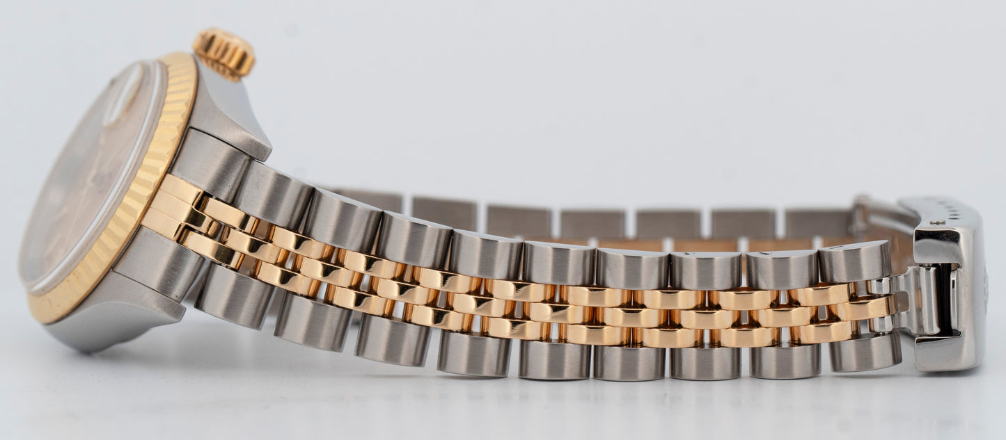 PAPERS Ladies Rolex DateJust Champagne 18K Gold Steel 26mm JUBILEE 79173 BOX