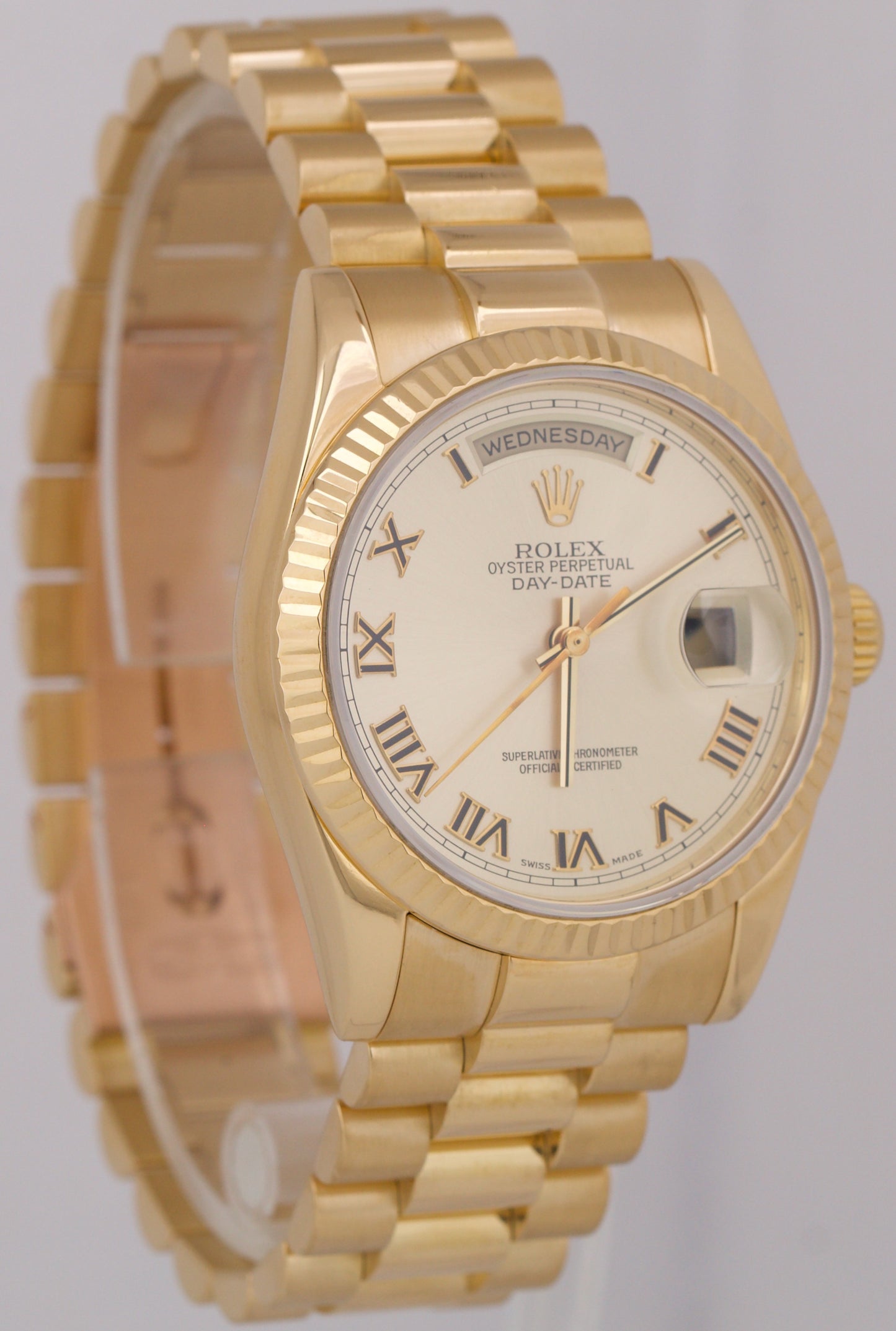 PAPERS Rolex Day-Date President CHAMPAGNE ROMAN 36mm 18K Gold Watch 118238 BOX