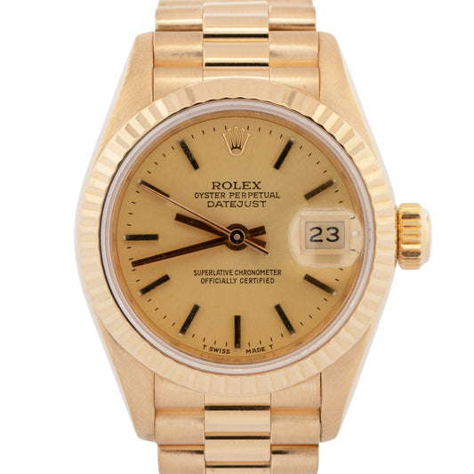 Rolex DateJust President 26mm CHAMPAGNE 18K Yellow Gold Fluted Watch 79178