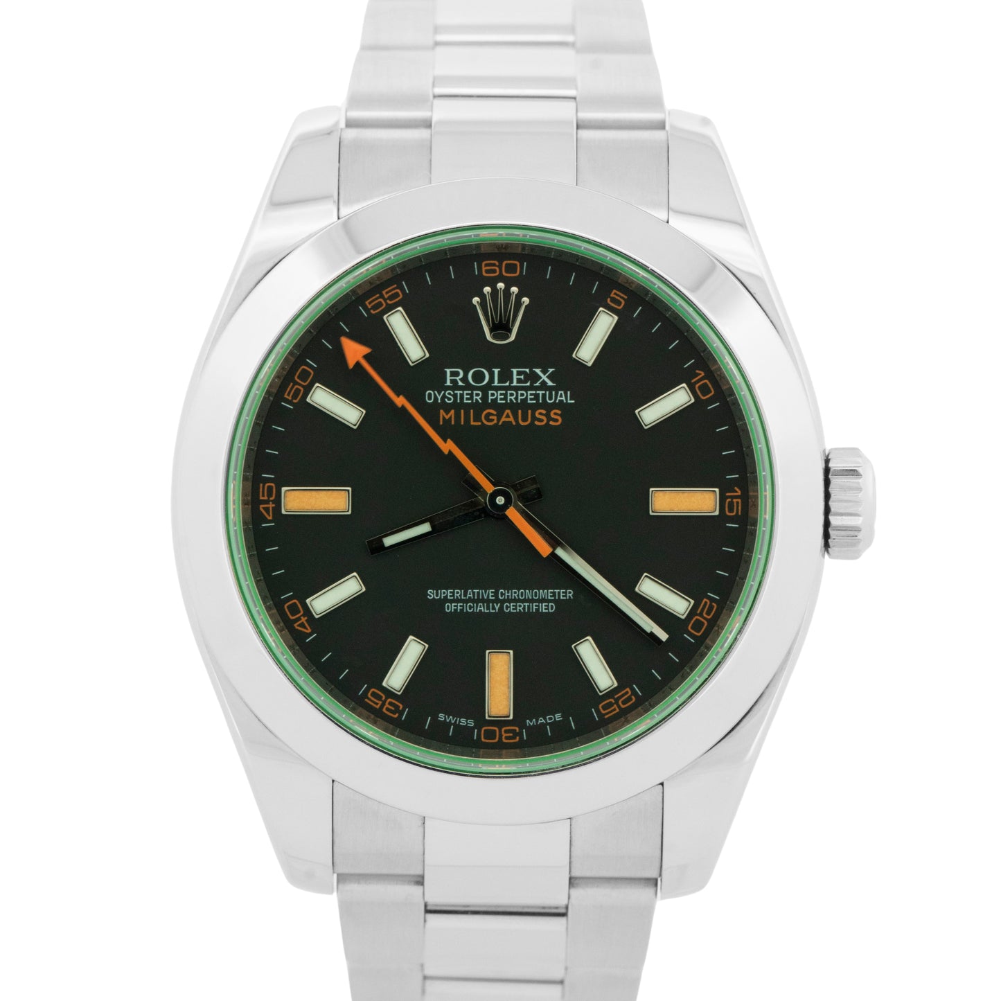 PAPERS Rolex Milgauss Green BLACK 40mm 116400 GV Stainless Steel Watch BOX