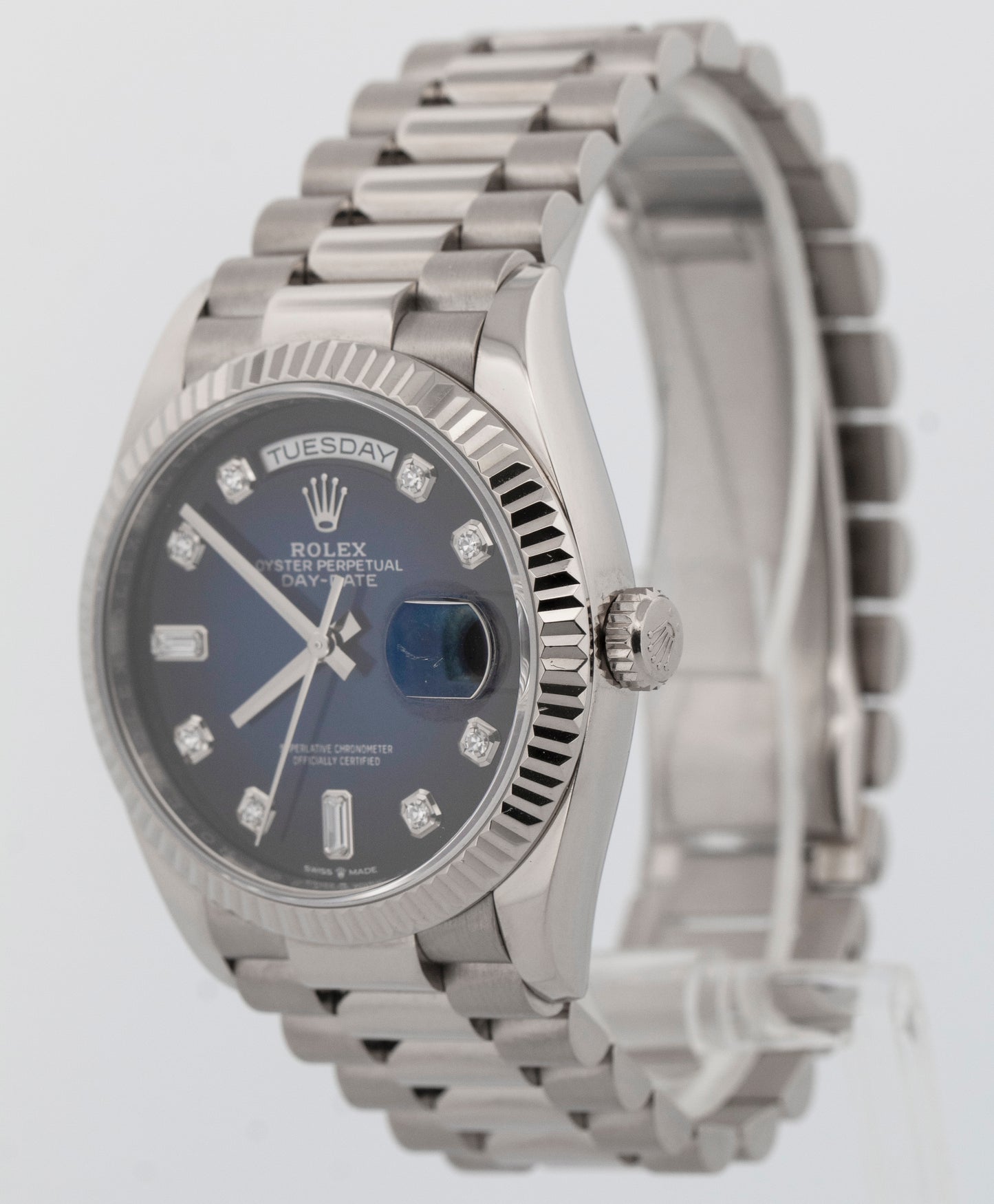 2023 PAPERS Rolex Day-Date President BLUE Ombre White Gold 36mm 128239 Watch BOX