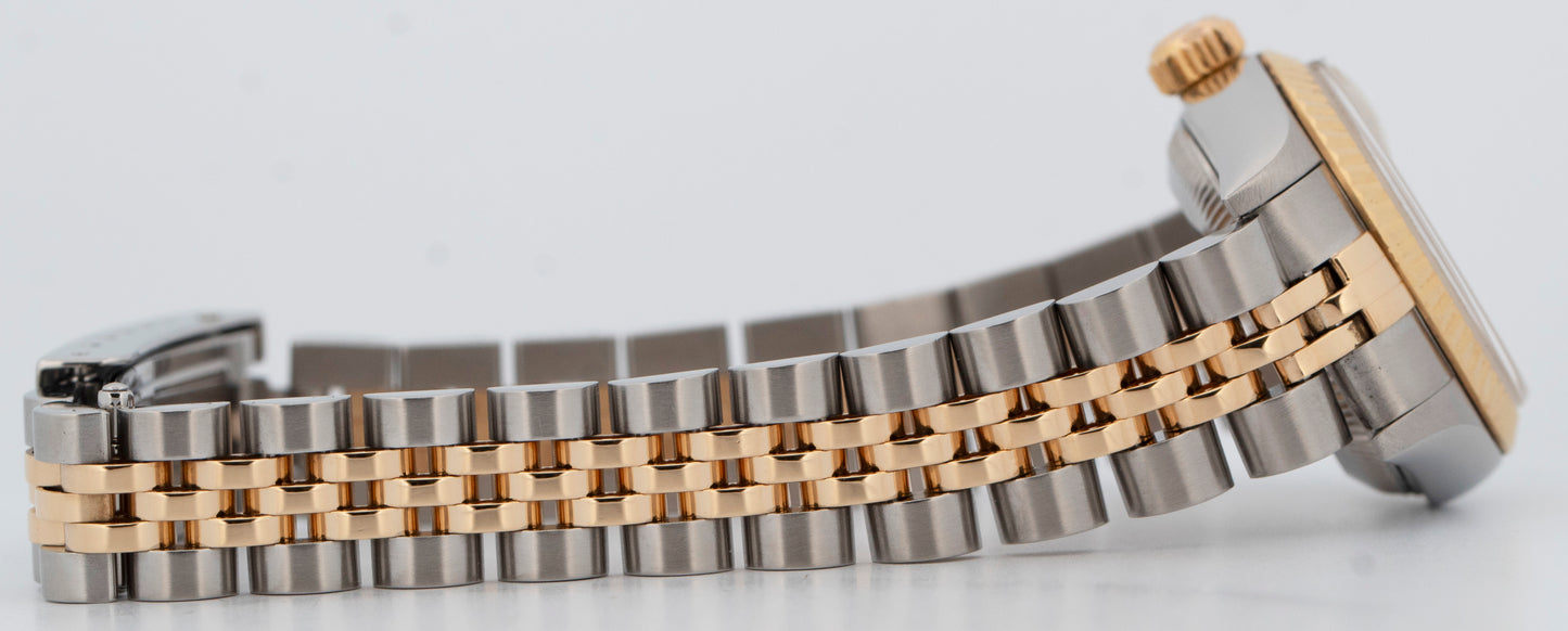 PAPERS Ladies Rolex DateJust Champagne 18K Gold Steel 26mm JUBILEE 79173 BOX