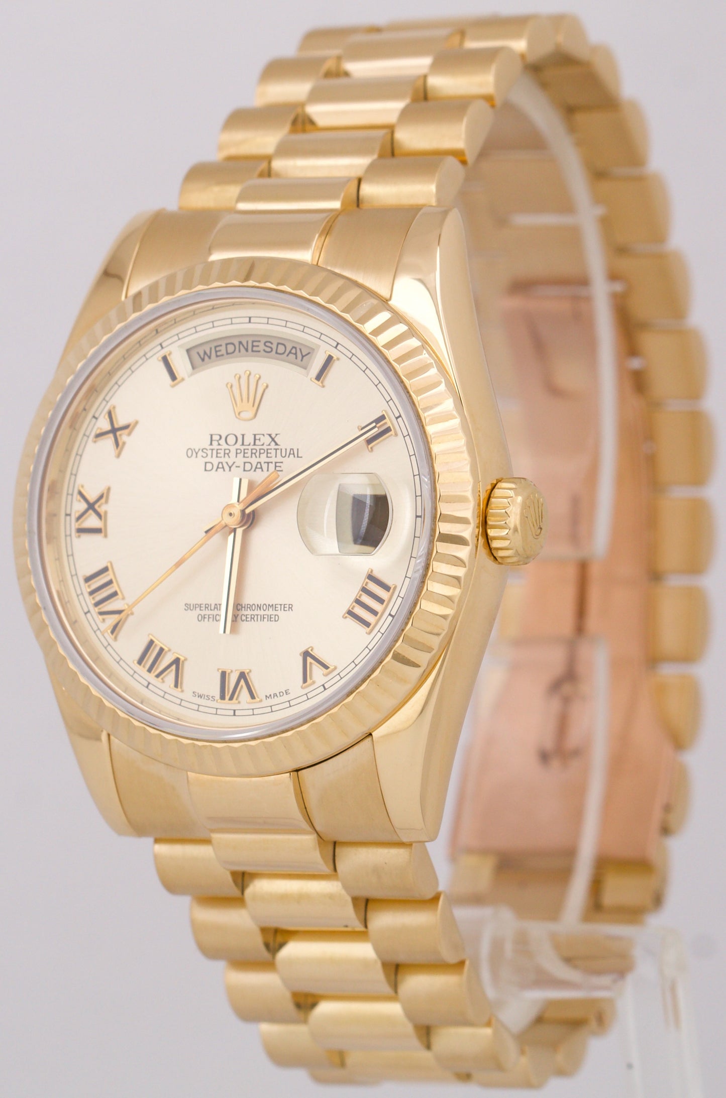 PAPERS Rolex Day-Date President CHAMPAGNE ROMAN 36mm 18K Gold Watch 118238 BOX