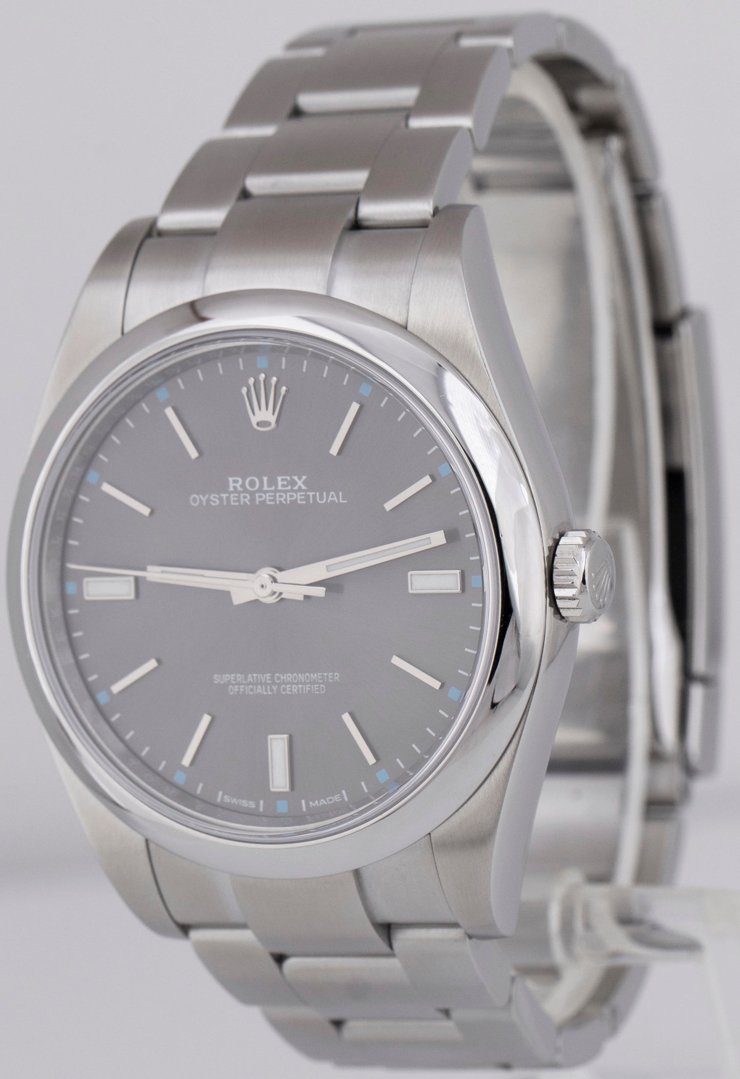 Rolex Oyster Perpetual 39mm RHODIUM Stainless Steel Automatic Watch 114300