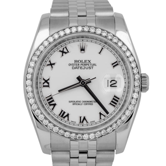 PAPERS Rolex DateJust White Roman 36mm DIAMOND Stainless Steel 116234 Watch BOX