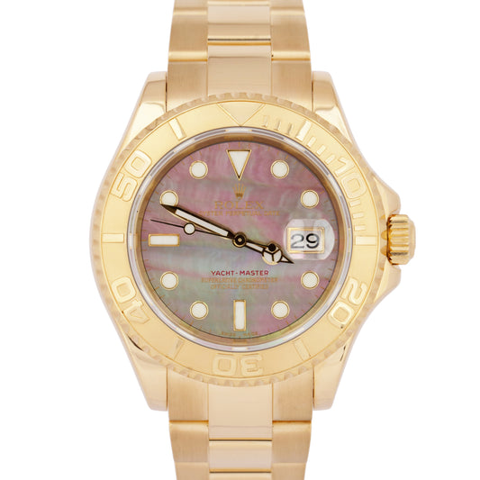 Rolex Yacht-Master 40mm TAHITIAN MOP 18K Yellow Gold NO-HOLES Oyster Watch 16628