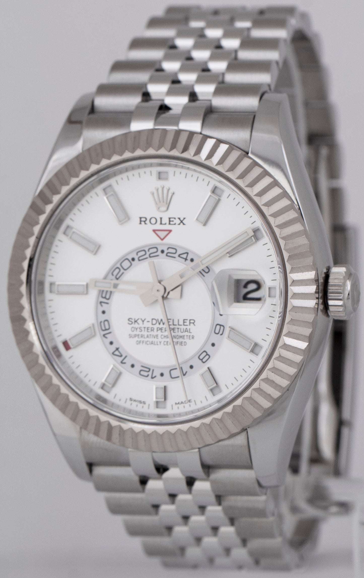 2022 NEW PAPERS Rolex Sky-Dweller WHITE 18K Gold Steel 42mm JUBILEE 326934 BOX