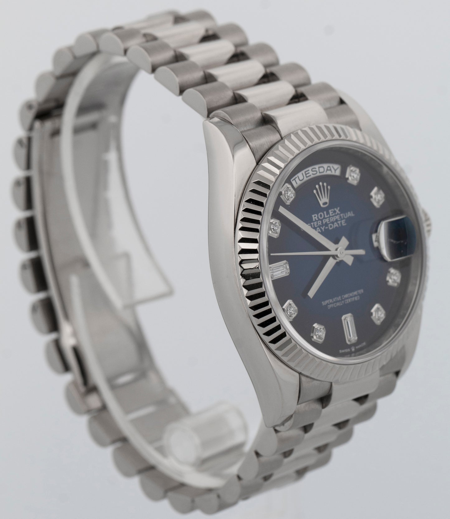 2023 PAPERS Rolex Day-Date President BLUE Ombre White Gold 36mm 128239 Watch BOX