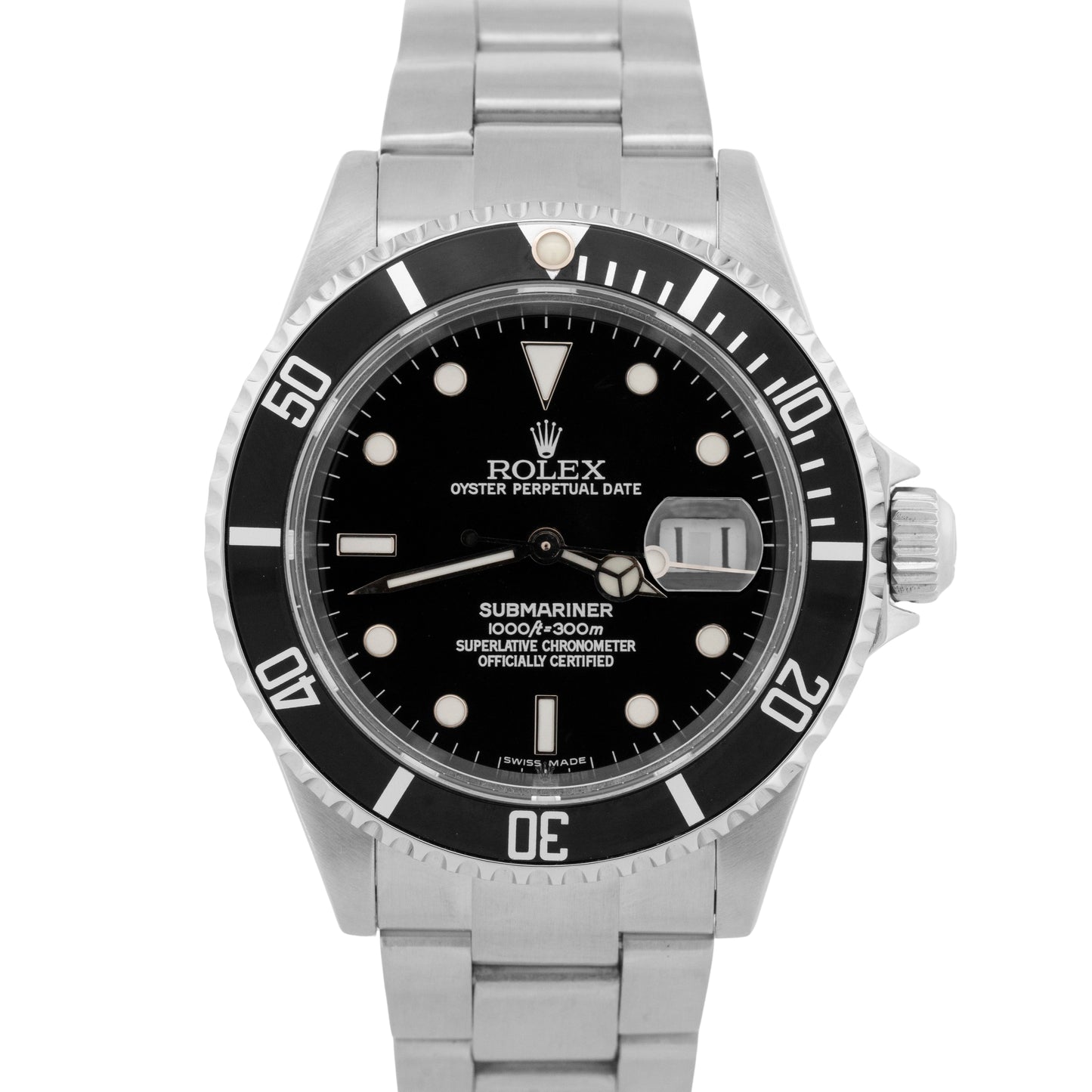 Rolex Submariner Date BLACK Stainless Steel 40mm Oyster NO-HOLES Watch 16610