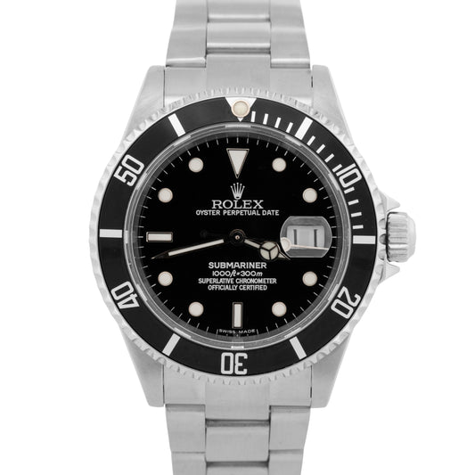 Rolex Submariner Date BLACK Stainless Steel 40mm Oyster NO-HOLES Watch 16610