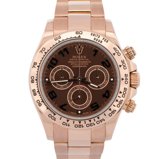 PAPERS Rolex Daytona CHOCOLATE ARABIC 40mm Brown 18K Rose Gold 116505 BOX