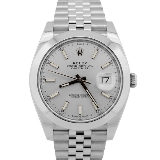 2023 PAPERS Rolex DateJust 41 SILVER Stainless Steel 41mm 126300 Watch BOX
