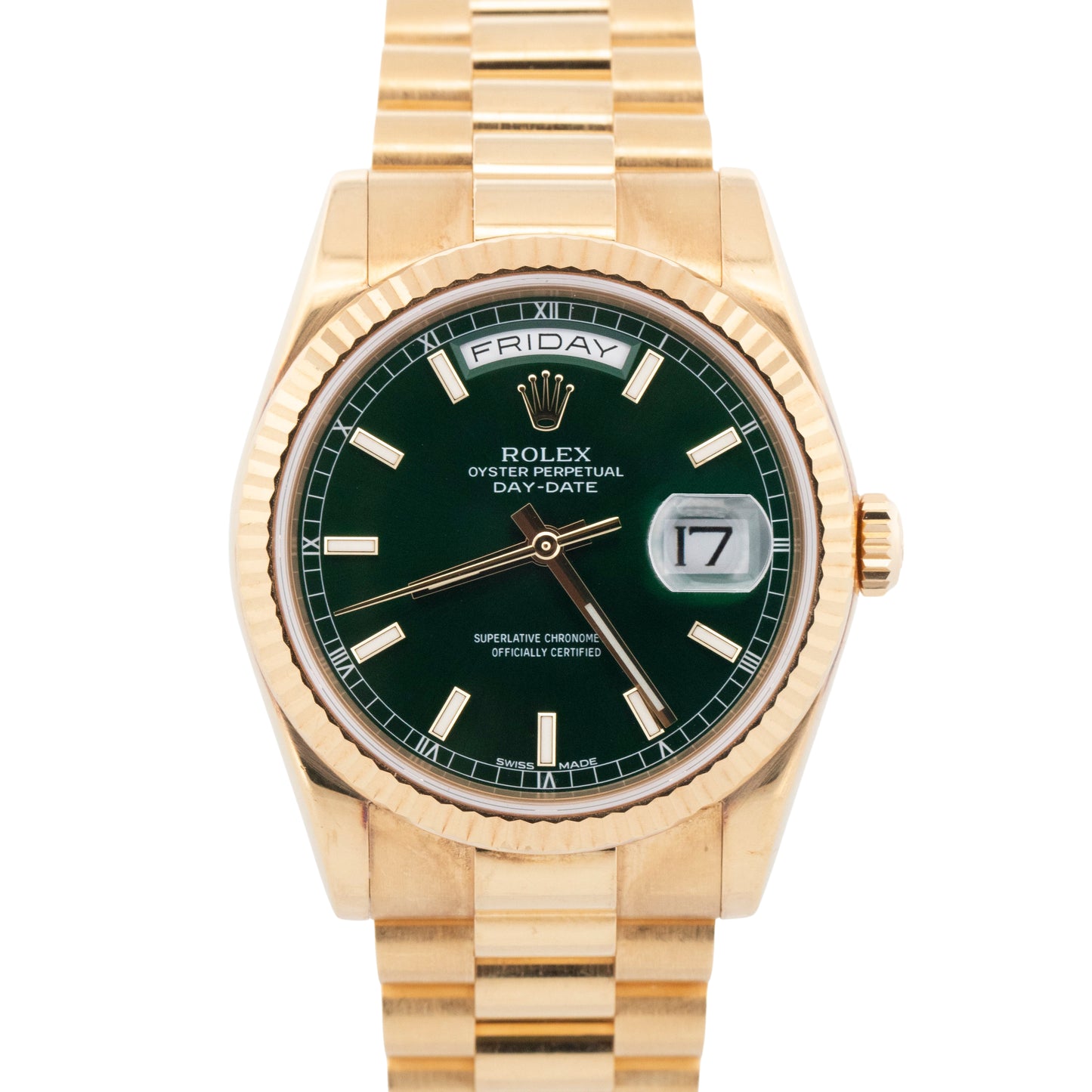 2002 PAPERS Rolex Day-Date President GREEN 18K Yellow Gold 36mm 118238 Watch BOX