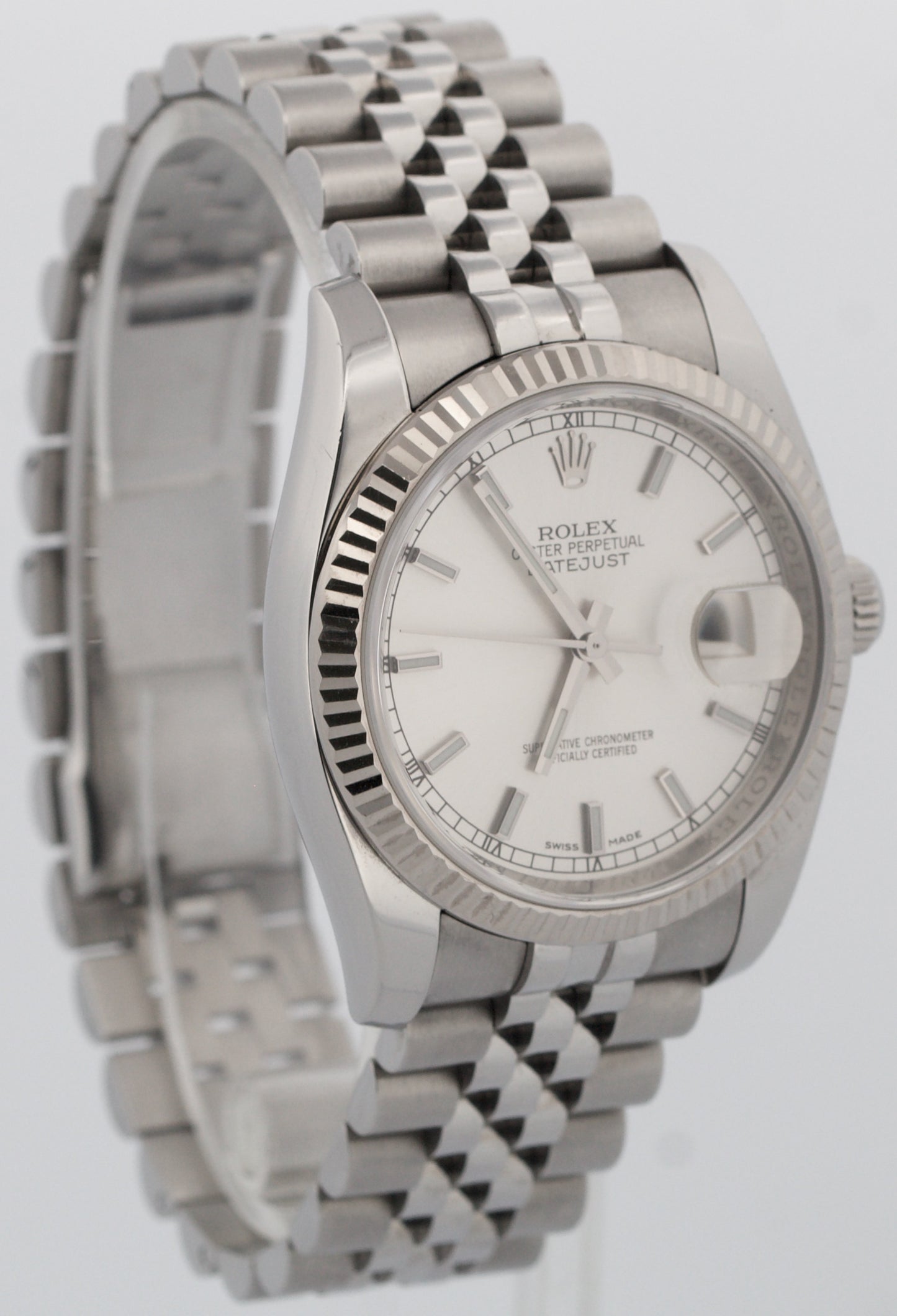 UNPOLISHED PAPERS Rolex DateJust 36mm SILVER Steel JUBILEE 18K Gold 116234 BOX