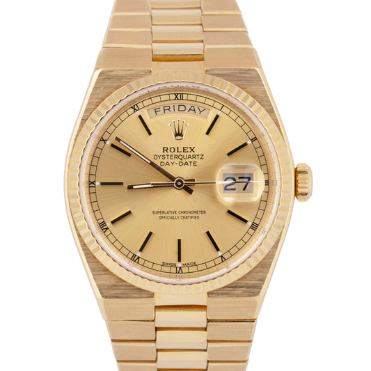 PAPERS Rolex OysterQuartz Day-Date President Champagne 18K Yellow Gold 19018 BOX