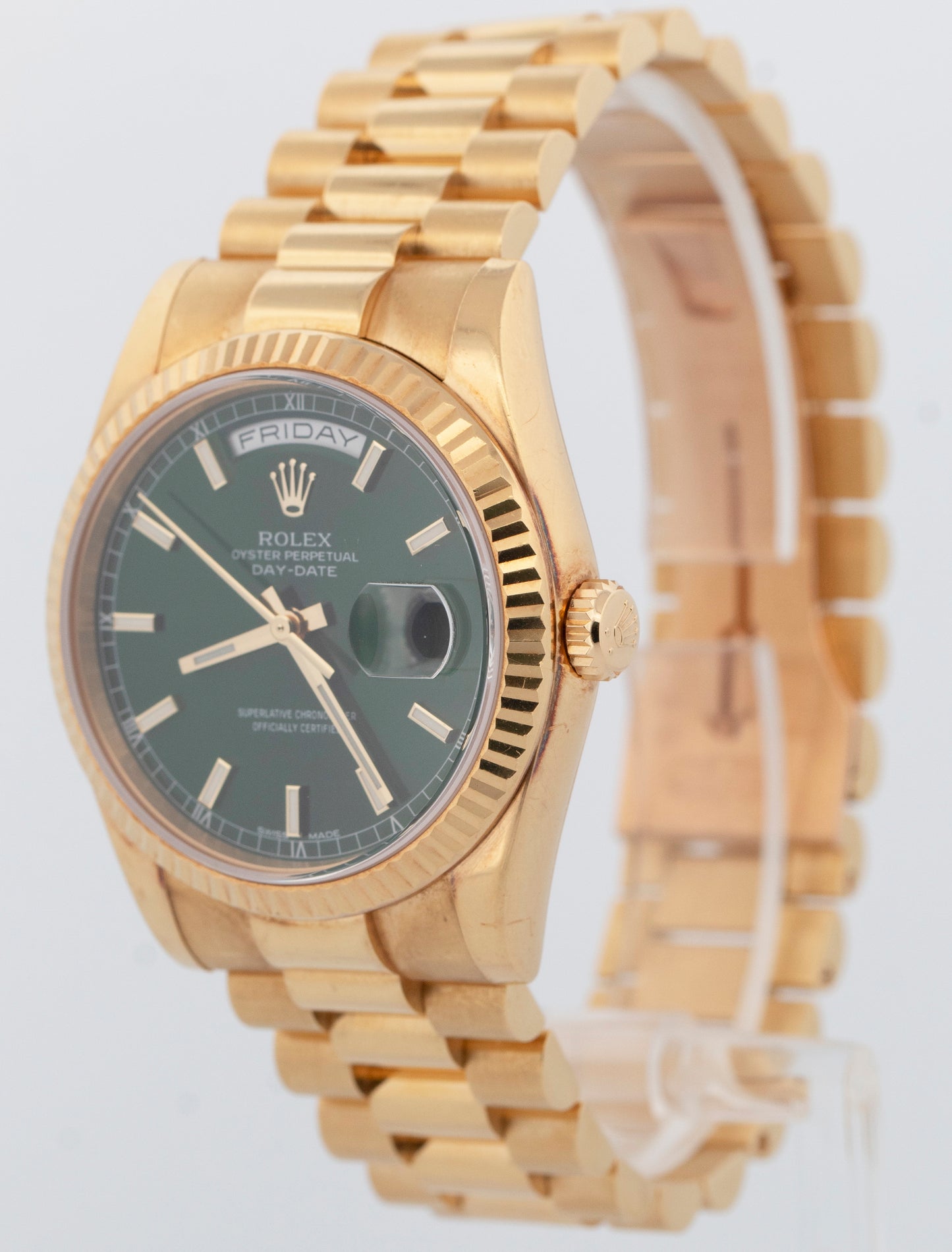 2002 PAPERS Rolex Day-Date President GREEN 18K Yellow Gold 36mm 118238 Watch BOX