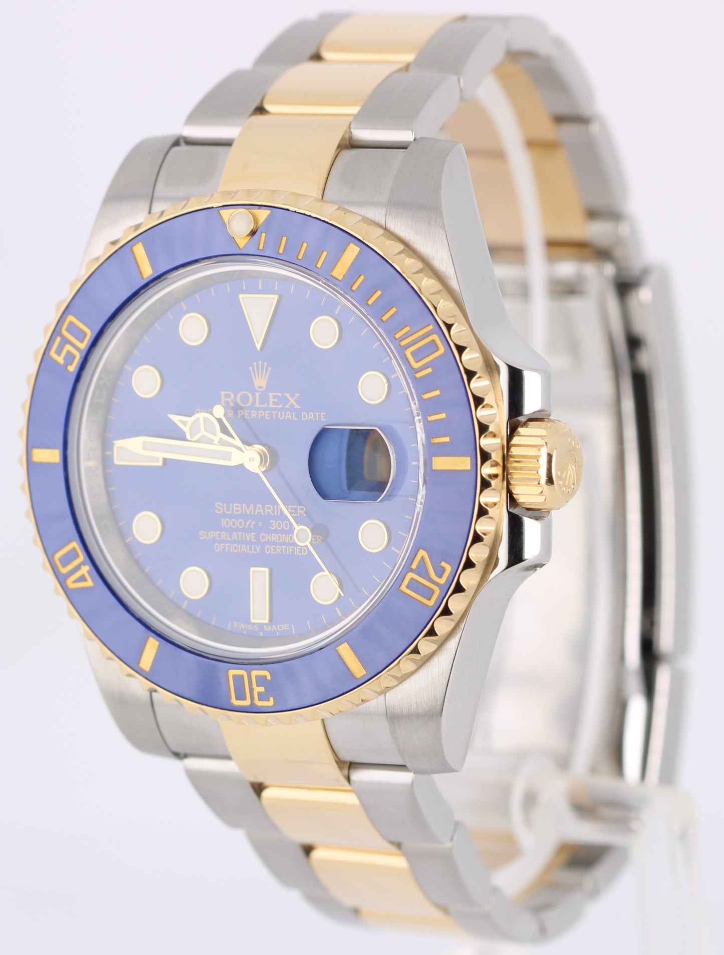 Rolex Submariner Date 18k Yellow Gold Steel BLUE 40mm Ceramic 116613 Watch
