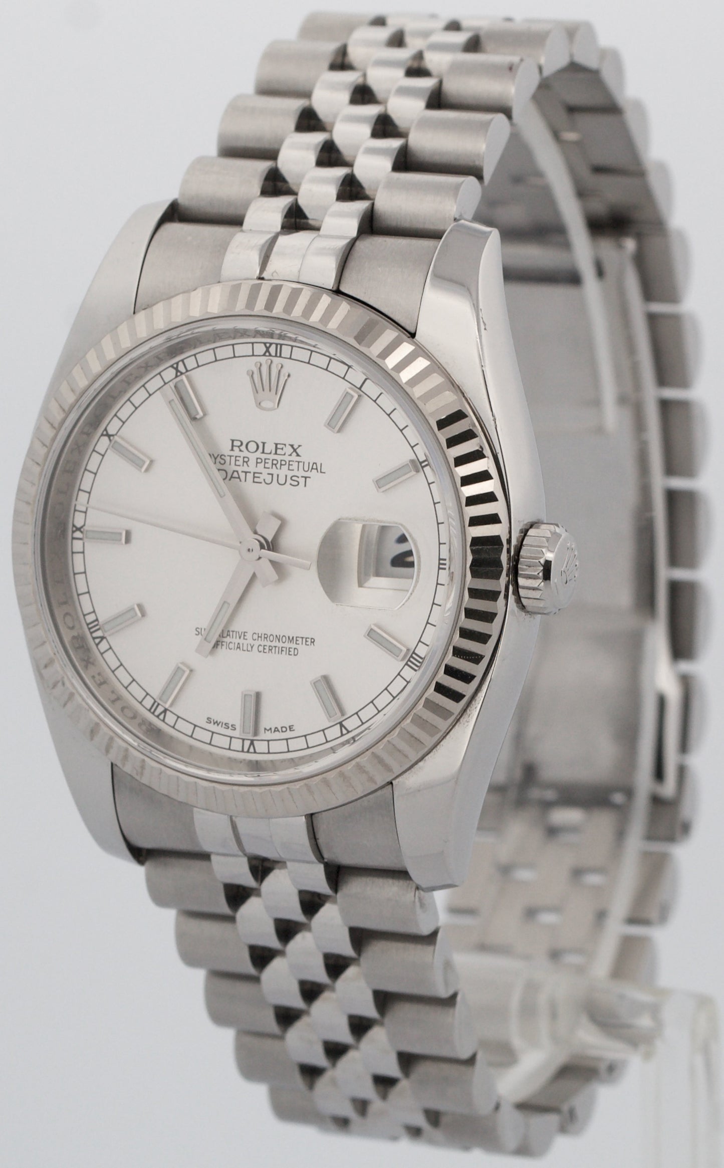 UNPOLISHED PAPERS Rolex DateJust 36mm SILVER Steel JUBILEE 18K Gold 116234 BOX