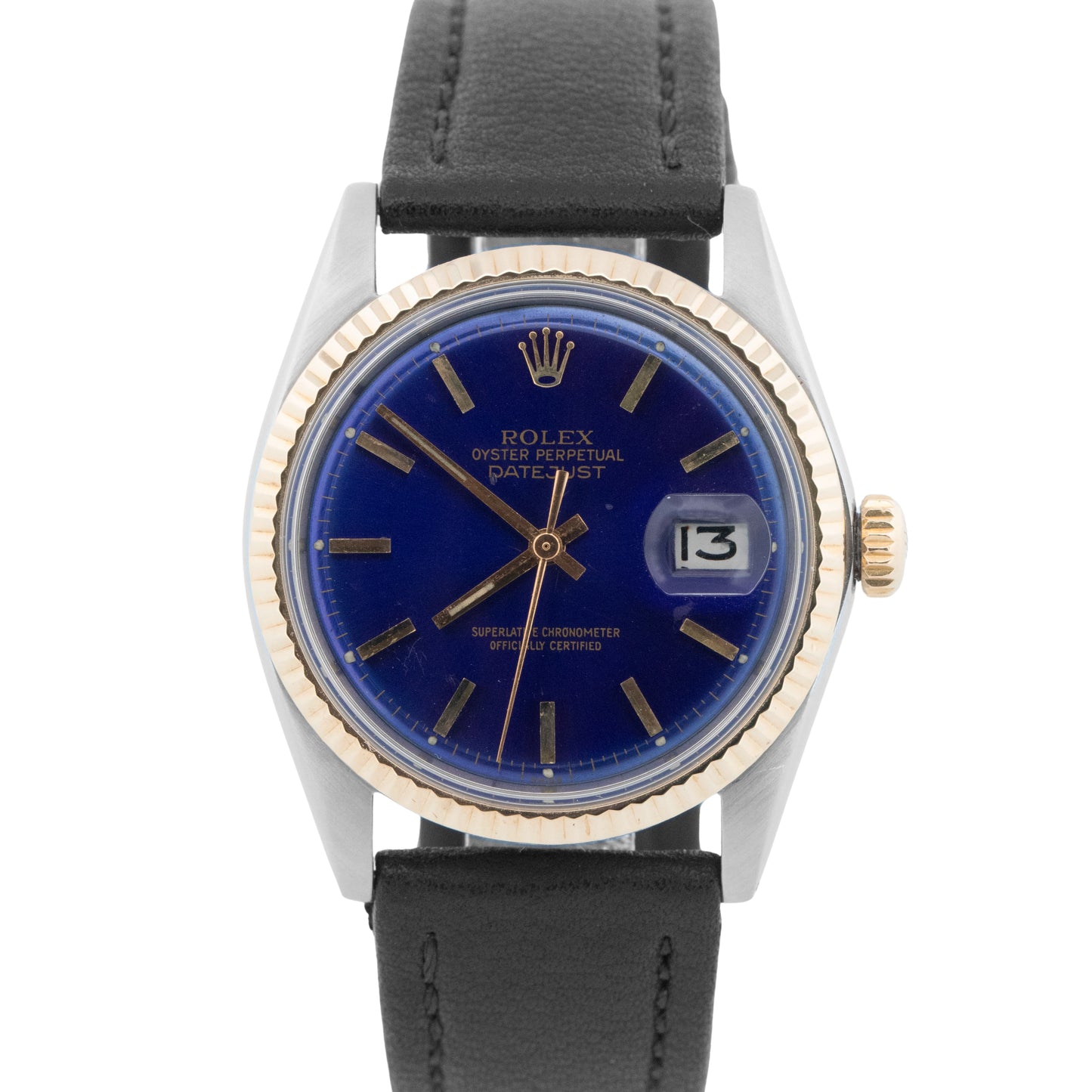 Rolex DateJust 36mm Blue Two-Tone Yellow Gold Stainless Steel Watch 1601
