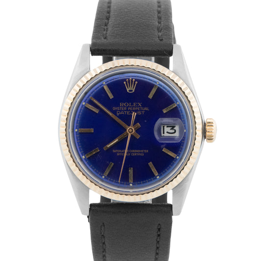 Rolex DateJust 36mm Blue Two-Tone Yellow Gold Stainless Steel Watch 1601
