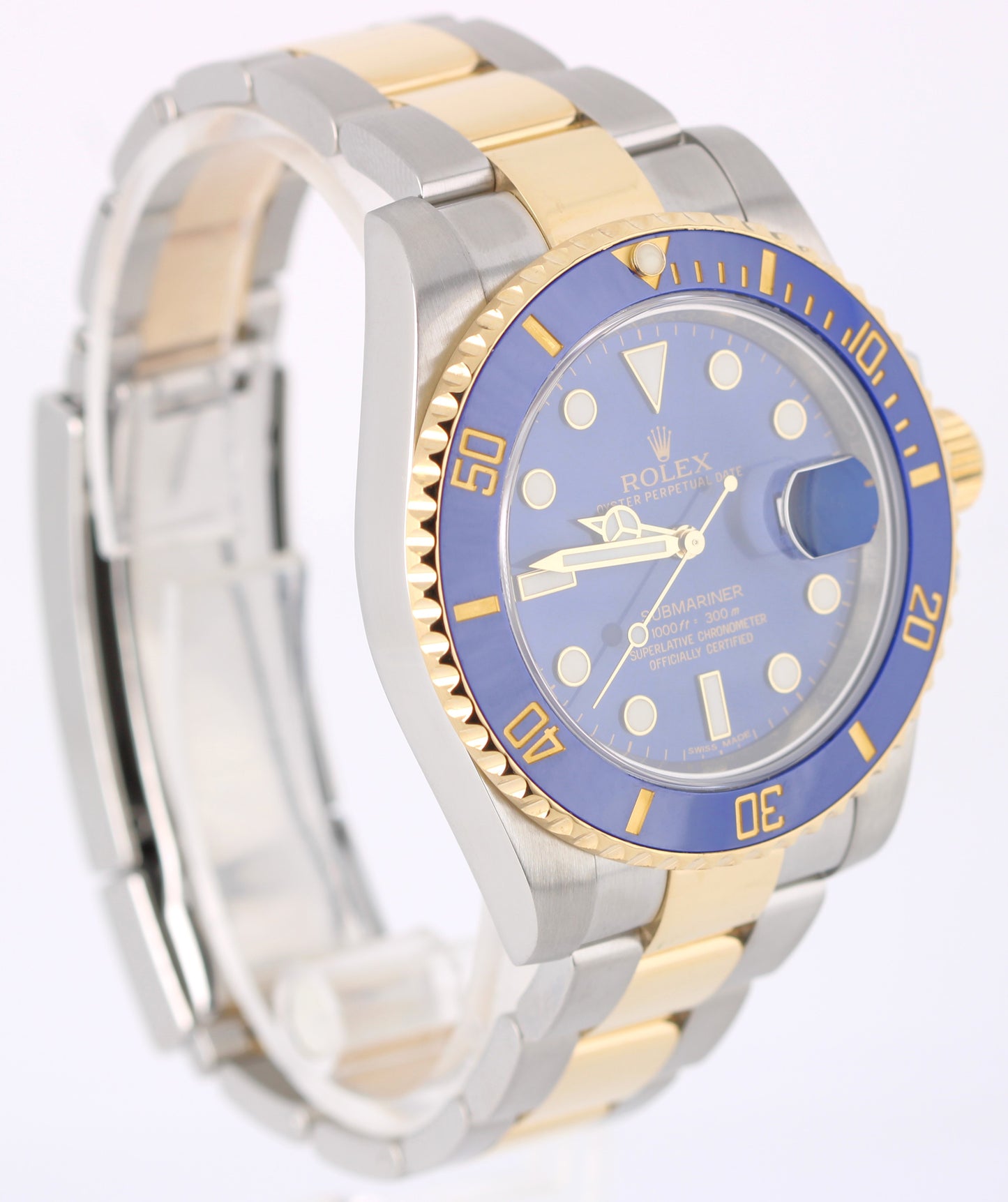 Rolex Submariner Date 18k Yellow Gold Steel BLUE 40mm Ceramic 116613 Watch