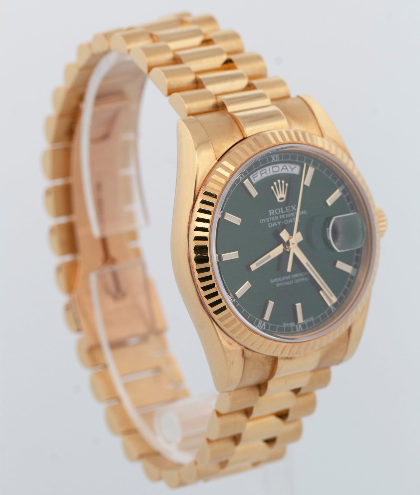 2002 PAPERS Rolex Day-Date President GREEN 18K Yellow Gold 36mm 118238 Watch BOX