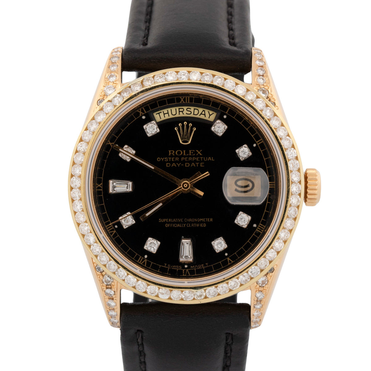 Rolex Day-Date President 18038 Black Diamond 18K Yellow Gold 36mm Watch