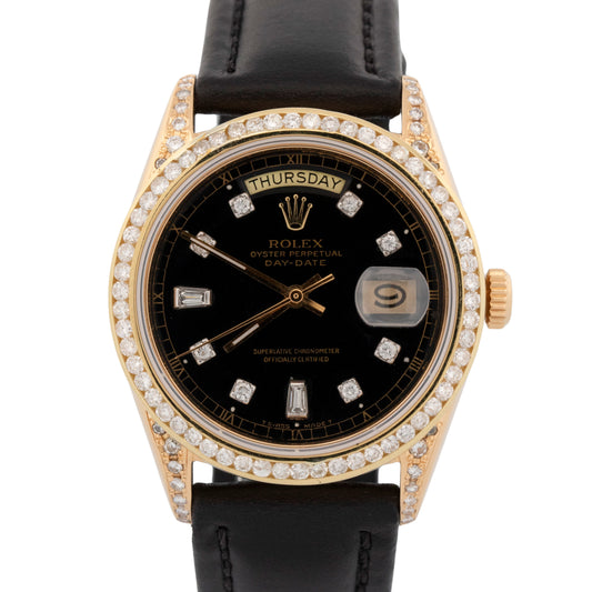 Rolex Day-Date President 18038 Black Diamond 18K Yellow Gold 36mm Watch
