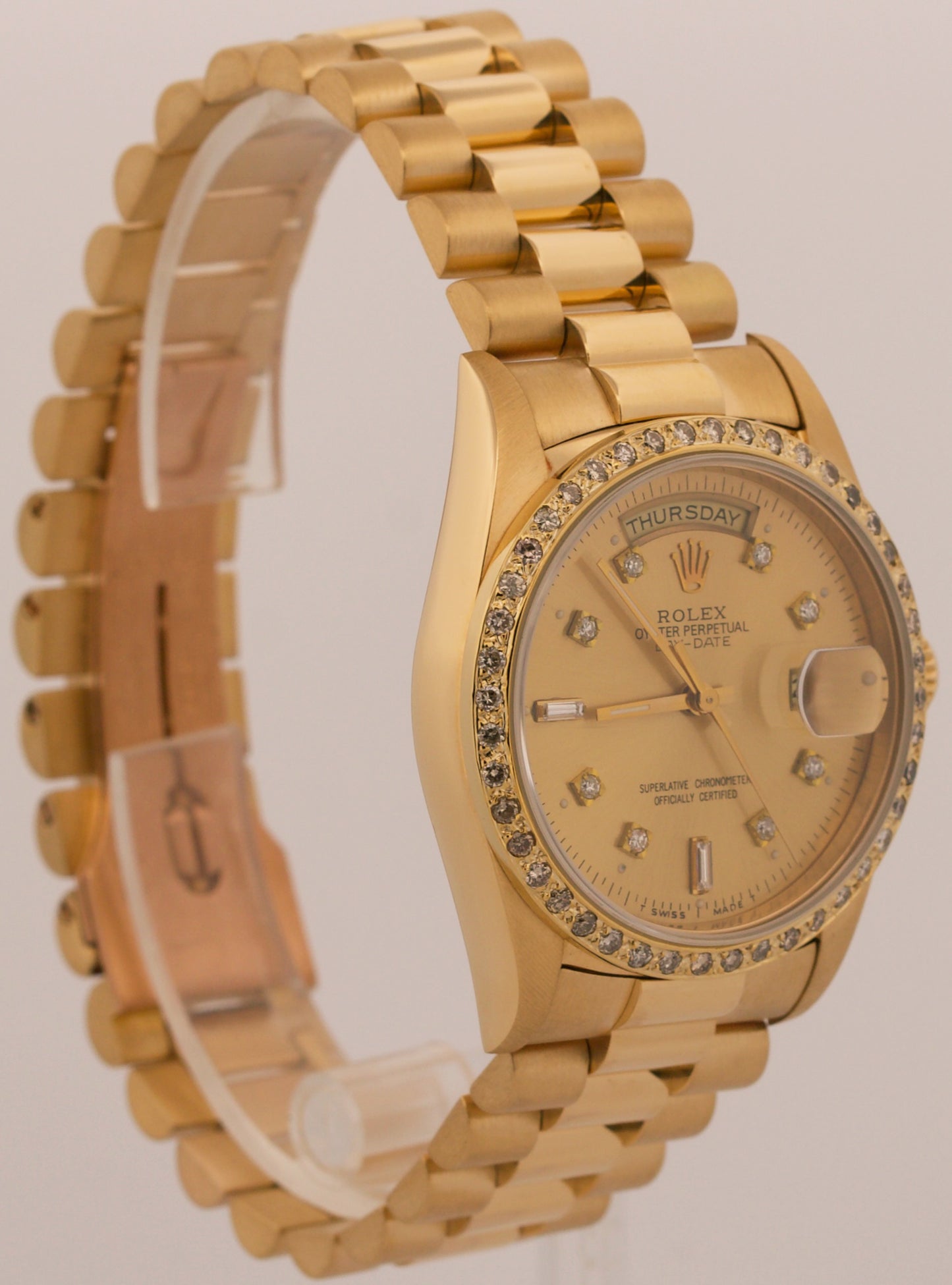 1991 Rolex Day-Date President Champagne Diamond Bezel 36mm 18K Yellow Gold 18238