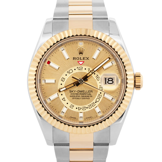 2022 PAPERS Rolex Sky-Dweller CHAMPAGNE Gold Two-Tone 42mm 326933 Watch BOX
