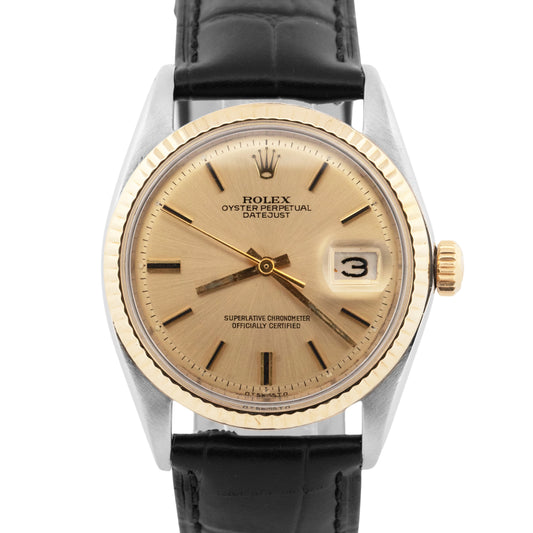 Rolex DateJust 36mm Champagne Two-Tone Yellow Gold Stainless Steel Watch 1601