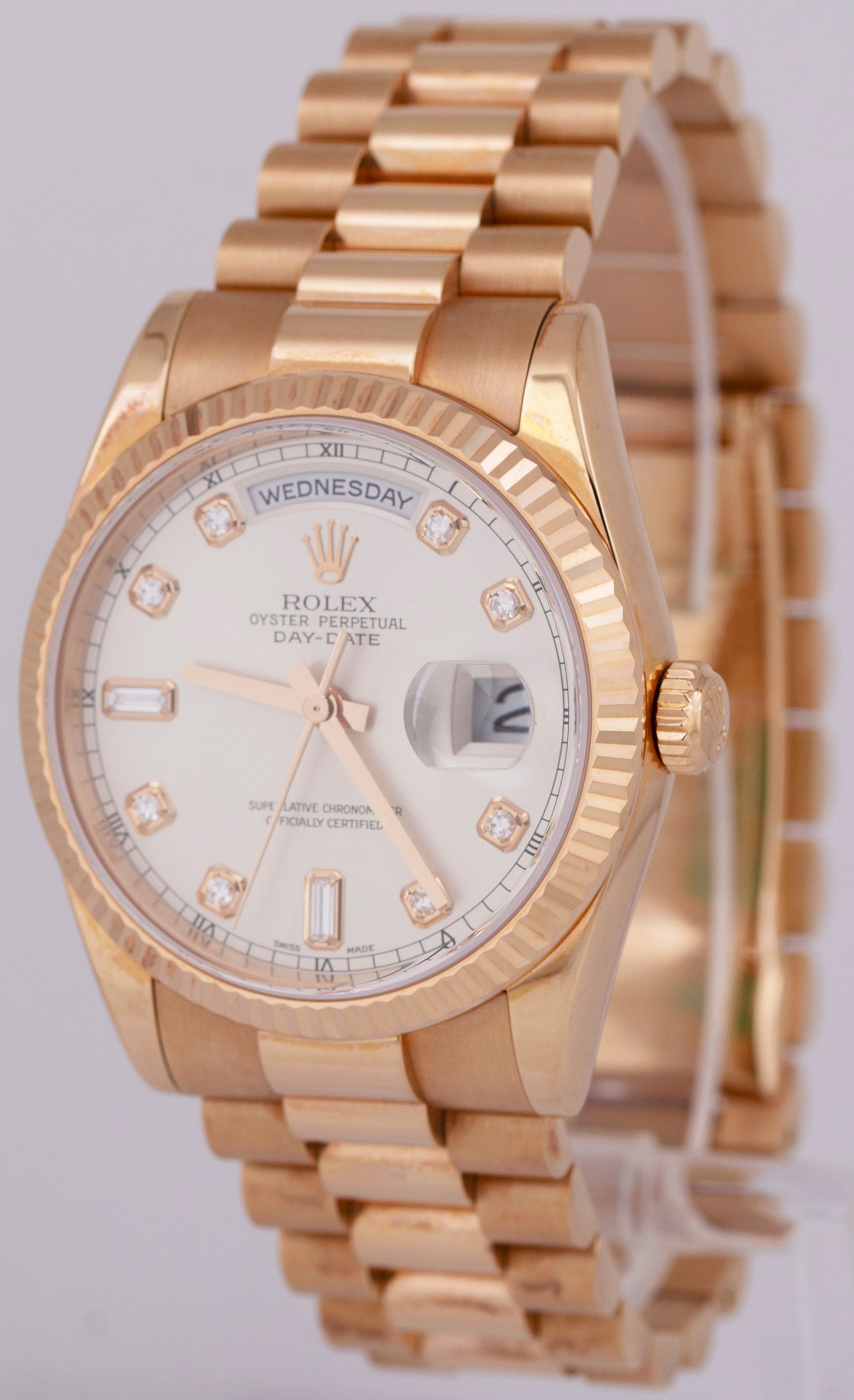 New Papers Rolex Day-date President Nos Silver Diamond Rose Gold 36mm 