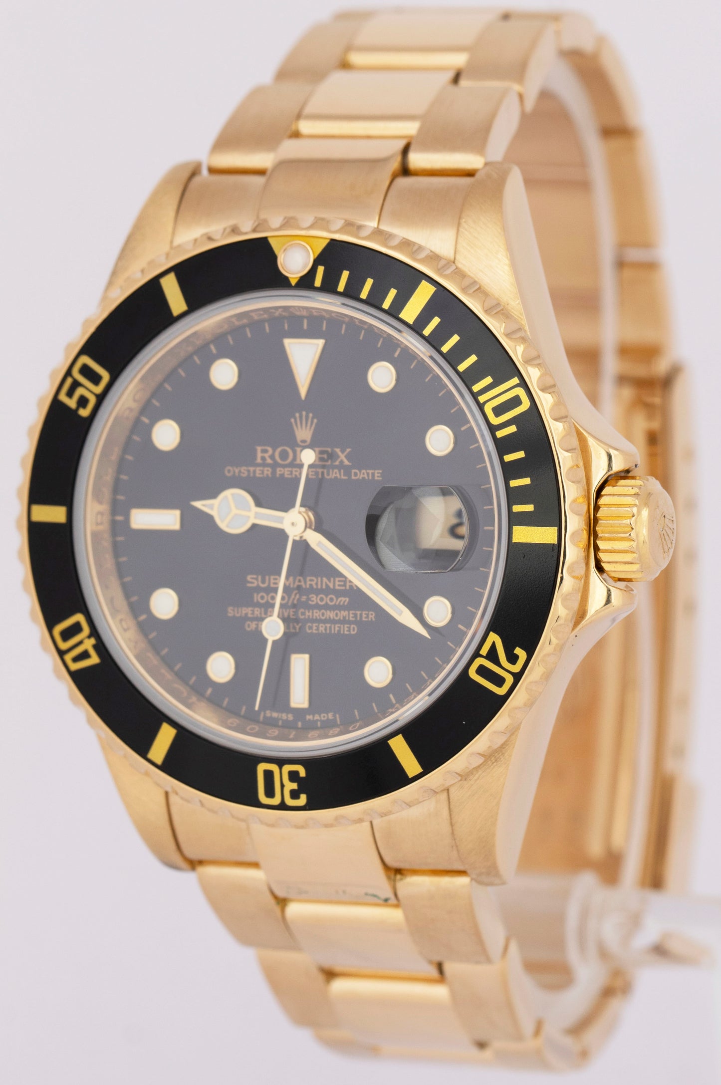 MINT Rolex Submariner 18K Yellow Gold REHAUT Black 40mm Date Watch 16618 Watch