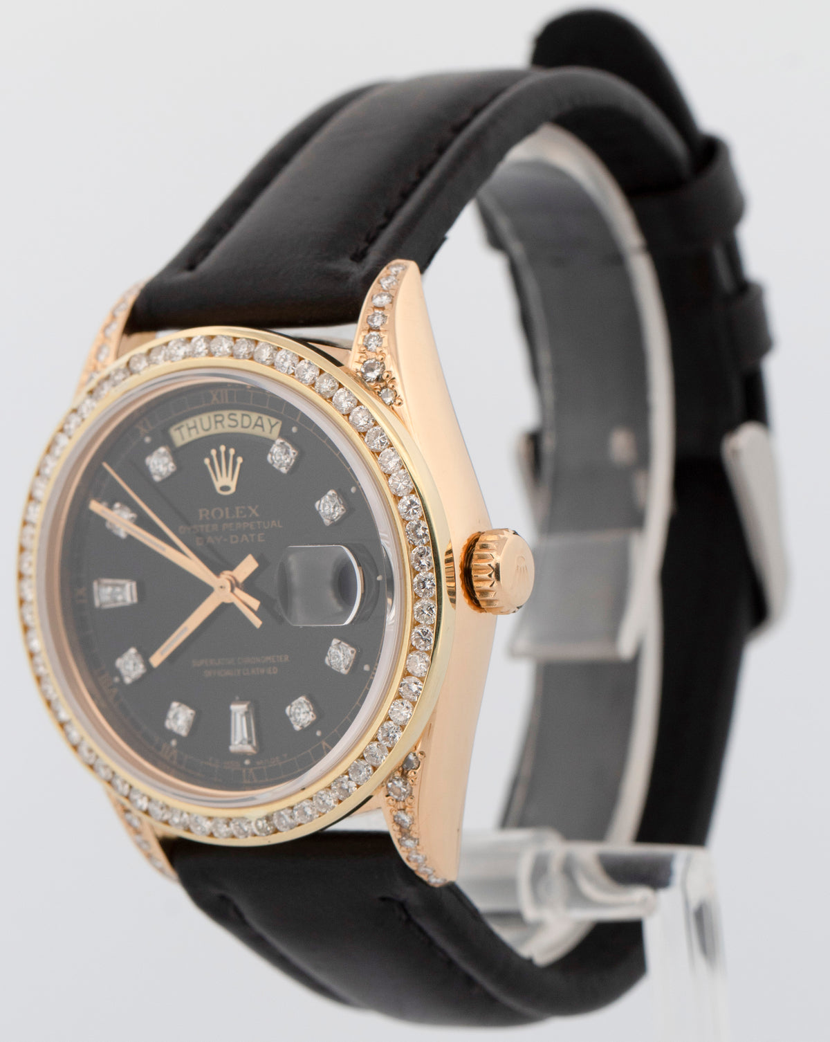 Rolex Day-Date President 18038 Black Diamond 18K Yellow Gold 36mm Watch
