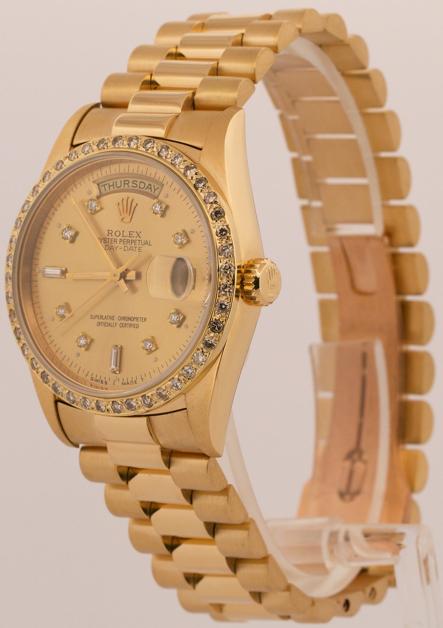 1991 Rolex Day-Date President Champagne Diamond Bezel 36mm 18K Yellow Gold 18238