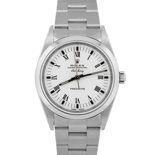 PAPERS Rolex Air-King Precision White Roman Stainless Steel 34mm Watch 14000 BOX