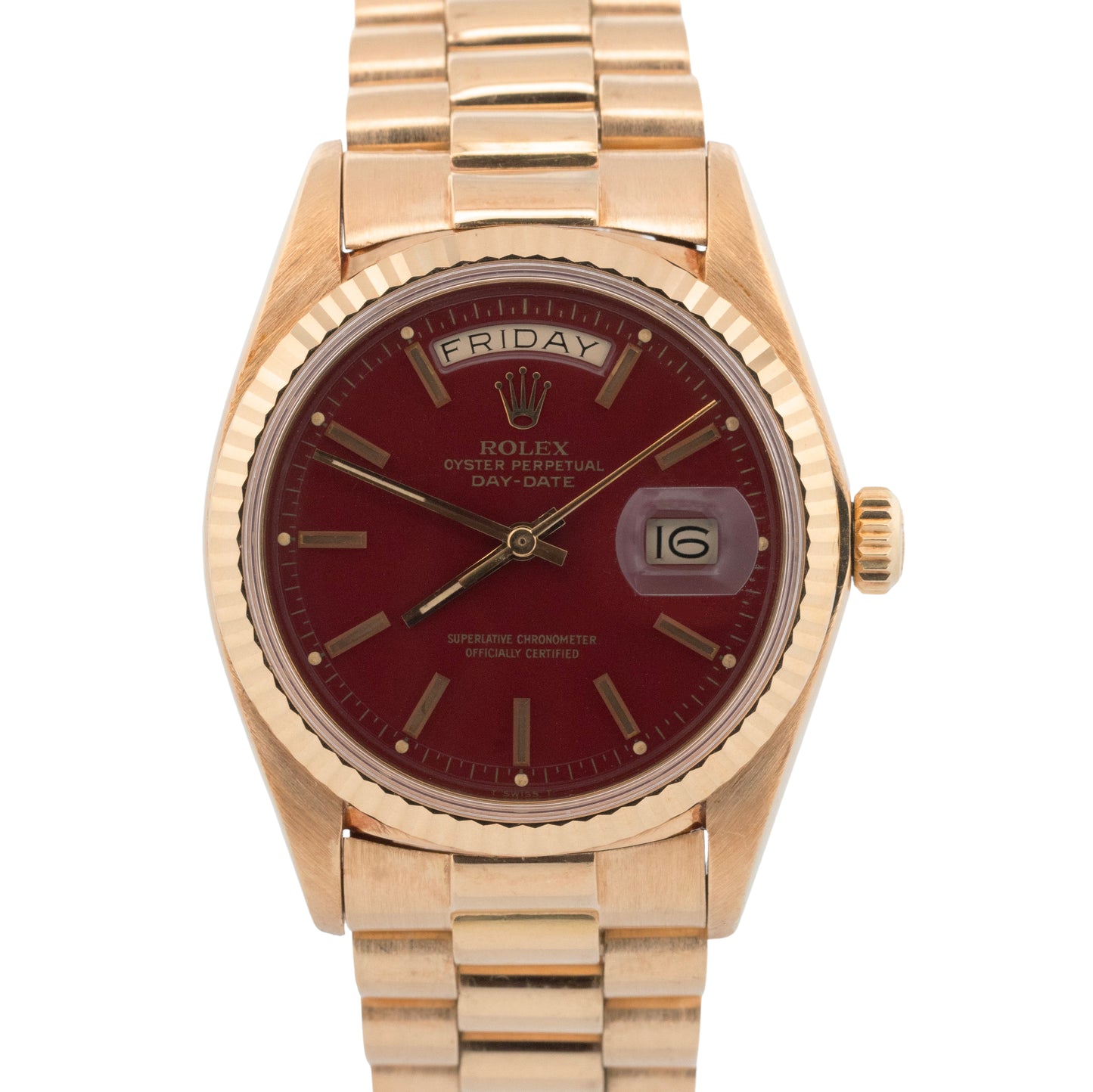 Rolex Day-Date President OXBLOOD STELLA Dial 36mm 18K Yellow Gold Watch 18038