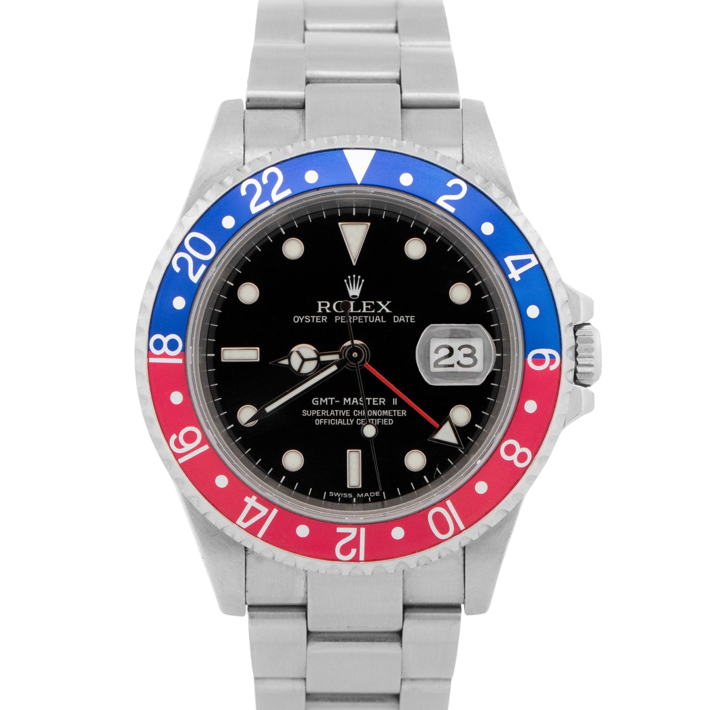 PAPERS Rolex GMT-Master II PEPSI Red Blue Steel Oyster NO-HOLES Watch 16710 BOX