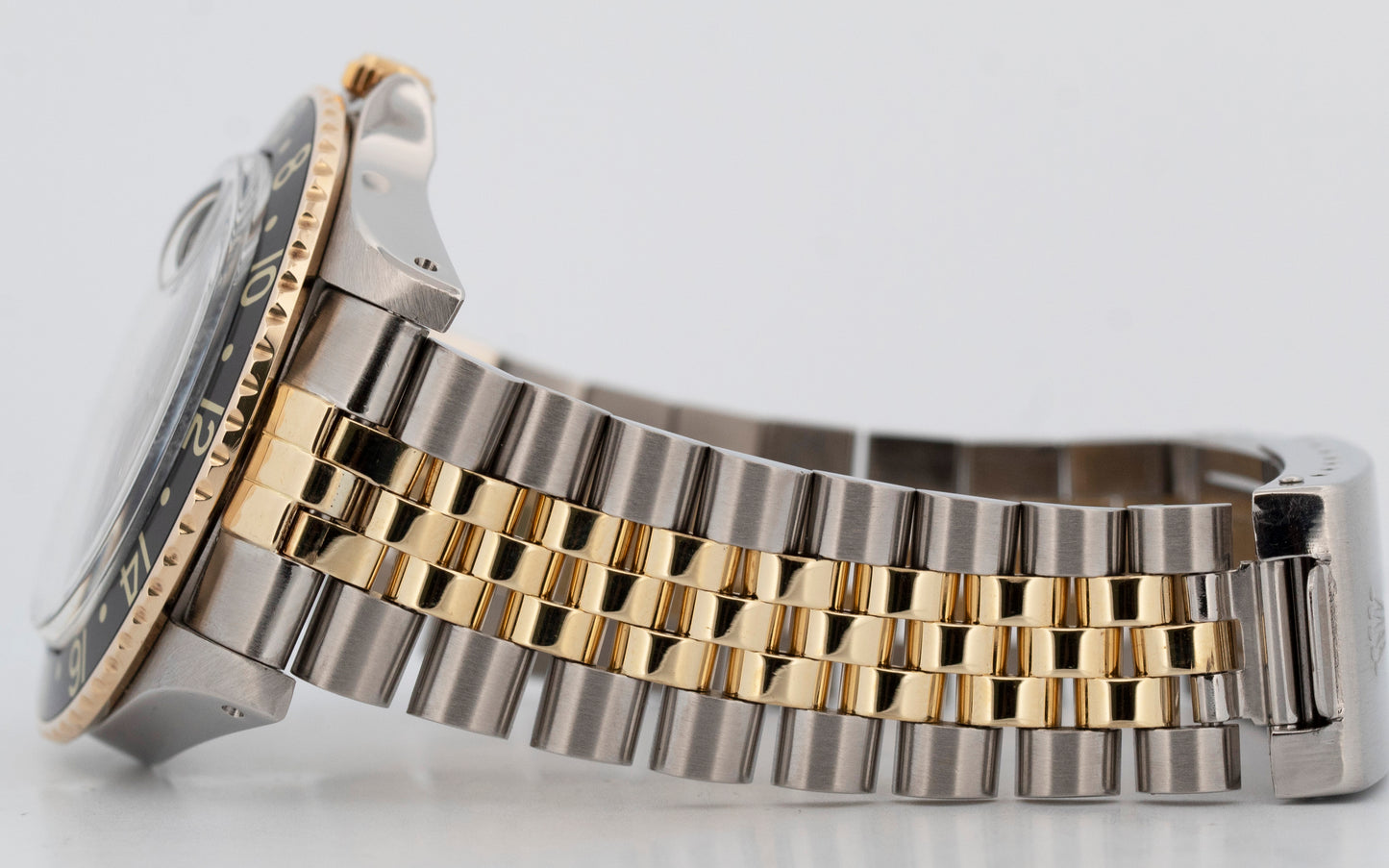 Rolex GMT-Master Black 40mm Nipple Two Tone 14K Yellow Gold Jubilee Watch 16753