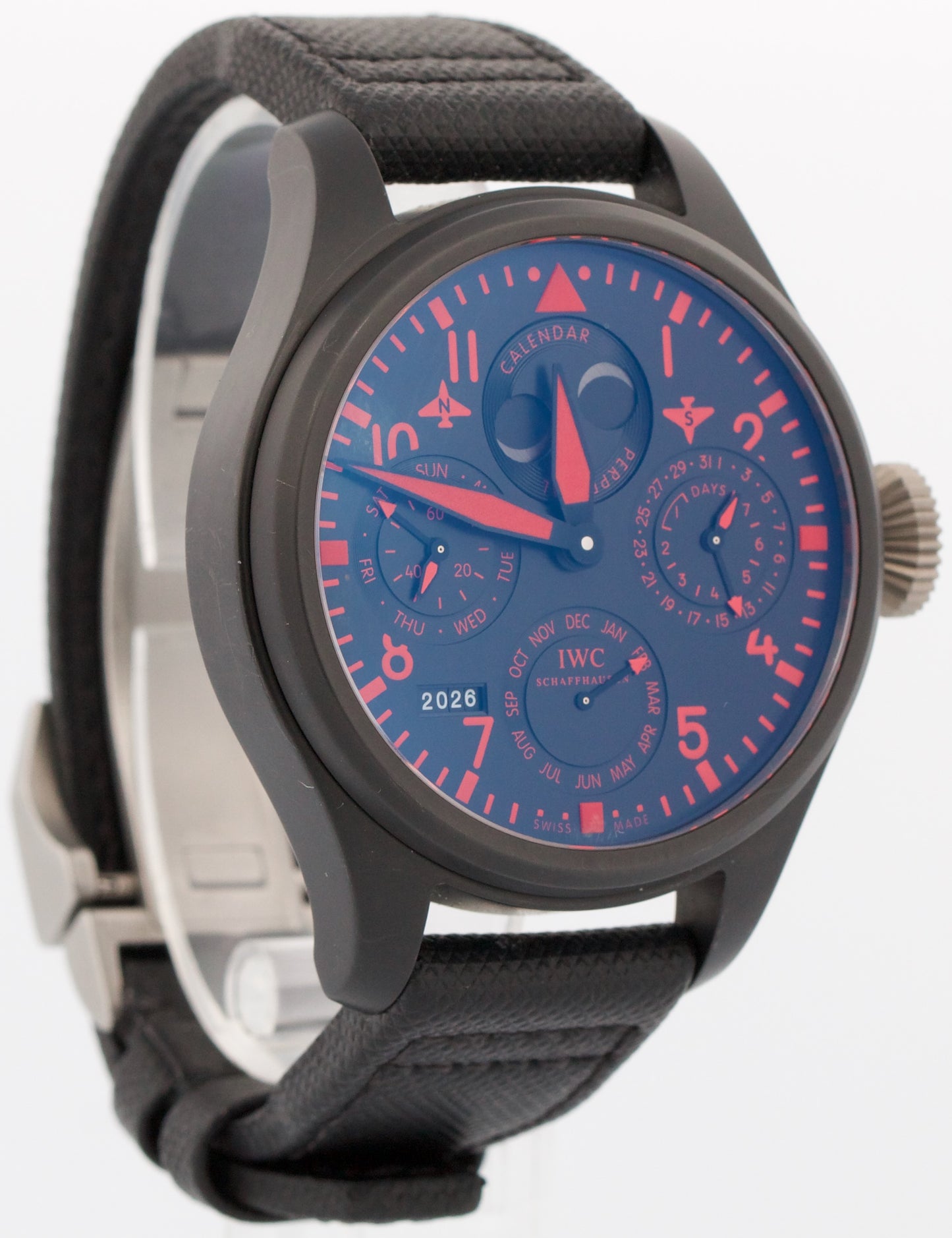 2013 PAPERS IWC Perpetual Calendar Top Gun BLACK CERAMIC Red 48mm IW502903 BOX