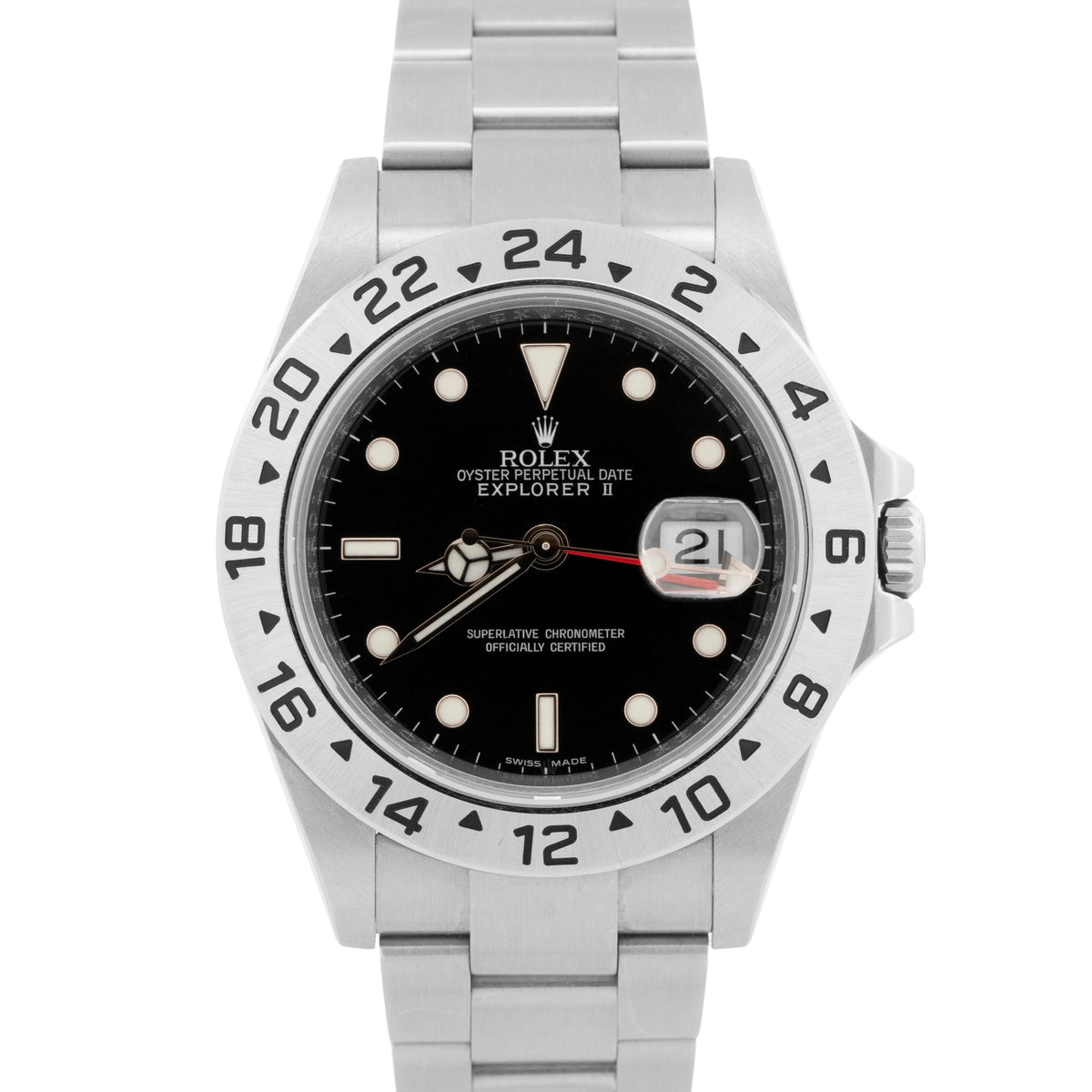 Unpolished Rolex Explorer II 16570 Black Rehaut 3186 Stainless Steel 40mm Watch