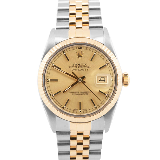 Rolex DateJust 36mm Champagne Two-Tone 18K Yellow Gold Steel JUBILEE Watch 16013