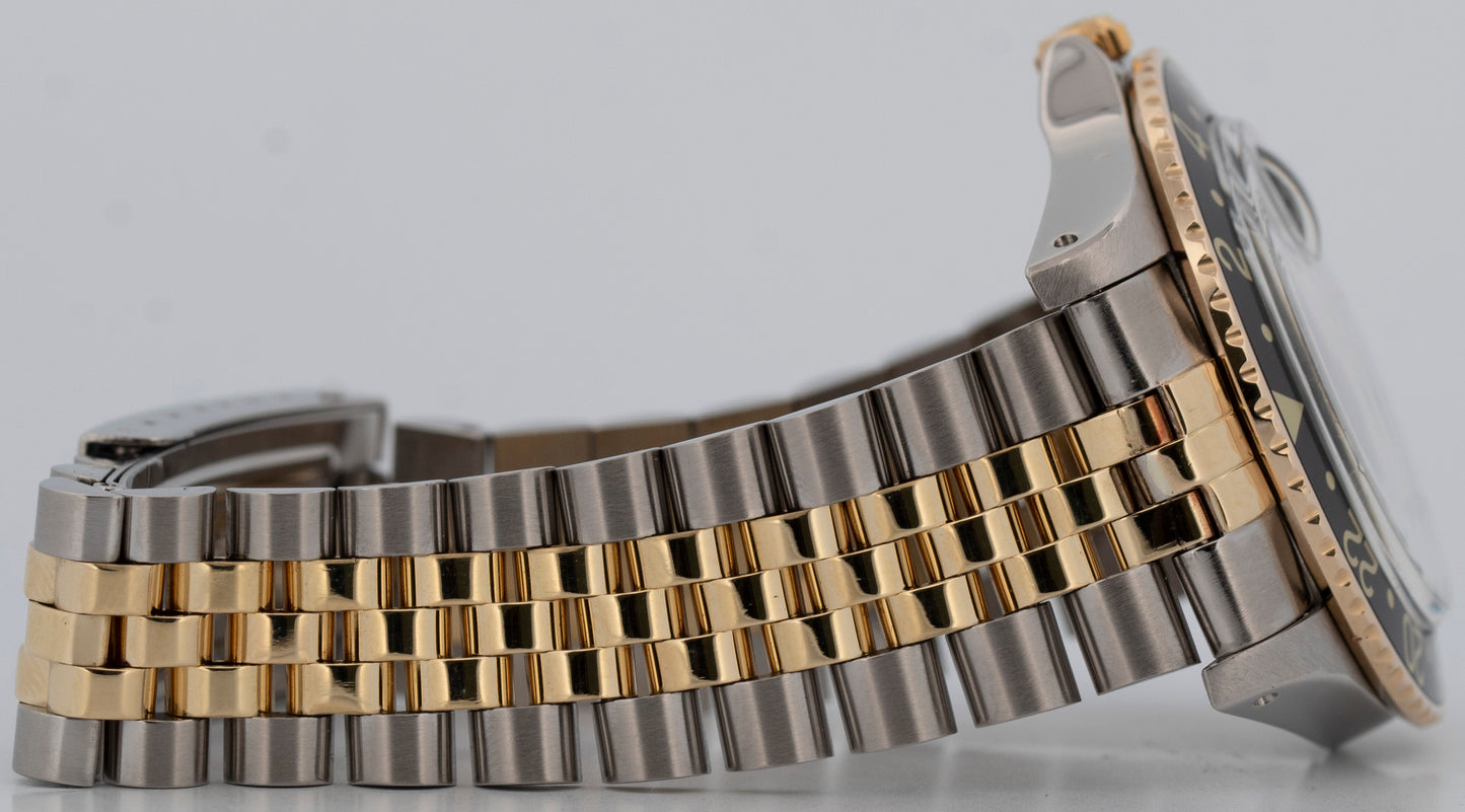 Rolex GMT-Master Black 40mm Nipple Two Tone 14K Yellow Gold Jubilee Watch 16753