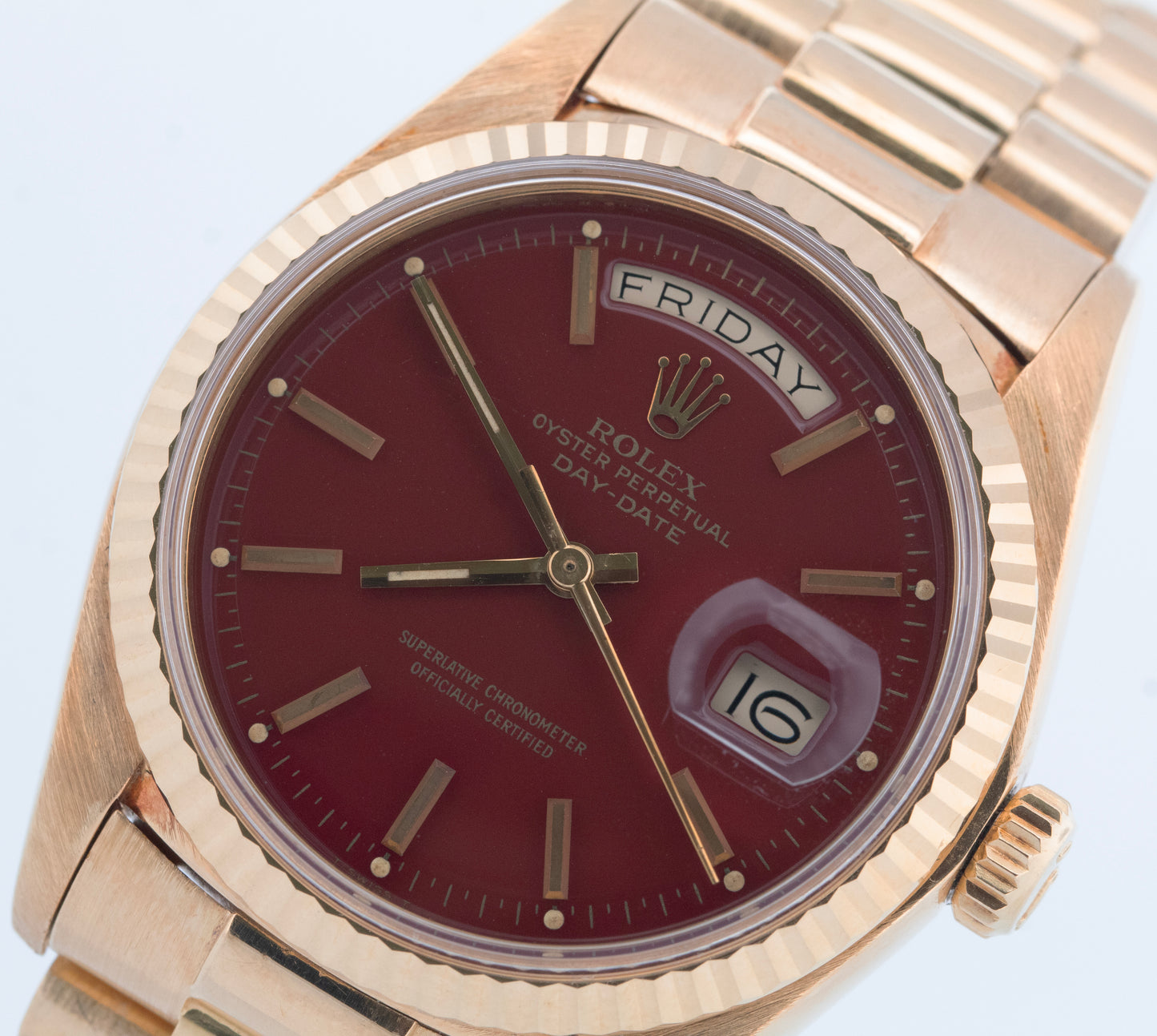 Rolex Day-Date President OXBLOOD STELLA Dial 36mm 18K Yellow Gold Watch 18038